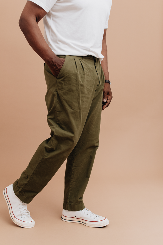 Organic Twill Double Pleated Trouser